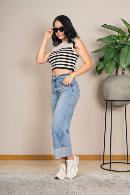 Crop Top Manga Siza Rayas